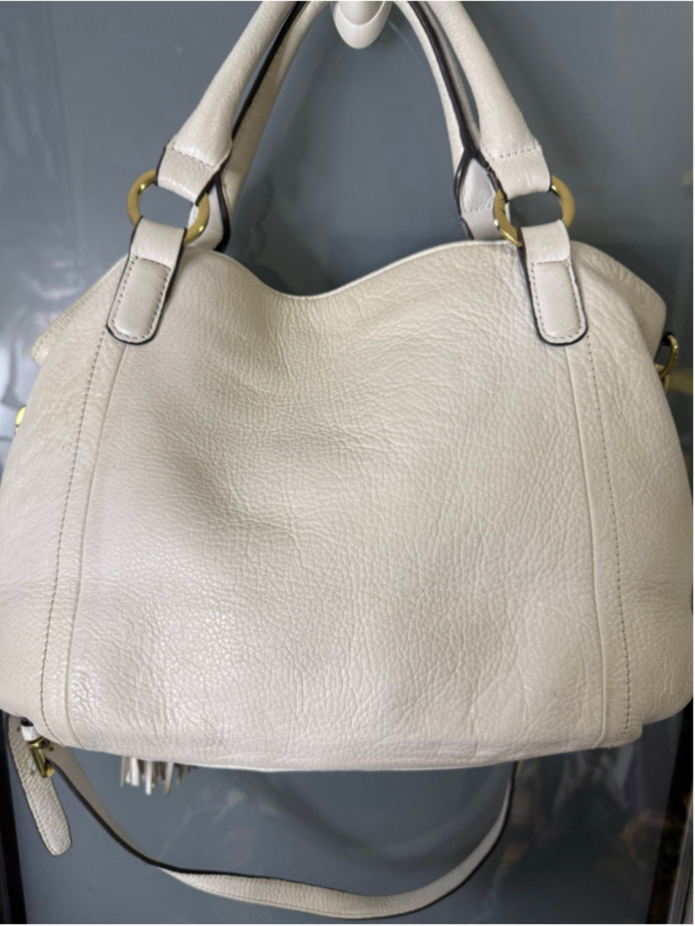 G.I.L.I. Off-White Leather Satchel with Gold Hardware and Leather Tassle - Picture 6 of 9